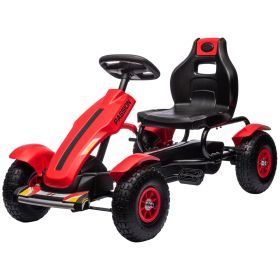 Aosom Kids Pedal Go Kart W/ Adjustable Seat, Rubber Wheels, Red