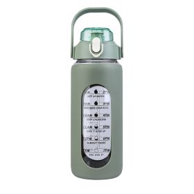64Oz Glass Water Bottle Sports Water Bottle Motivational Water Bottle Water Intake Tracker Bottle with Straw Time Marker Silicone Sleeve Handle for Gy (Option: Bottle64OZGreen)