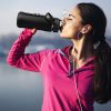34Oz Glass Water Bottle Sports Water Bottle Motivational Water Bottle Water Intake Tracker Bottle with Straw Time Marker Silicone Sleeve Handle for Gy