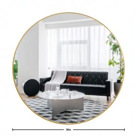 Deep Frame 36" Round Mirror, Modern Dresser Mirror Wall Mounted Decor Metal Frame for Bedroom Living Room Entryway Fireplace Mantel Dining Room (Color: Gold)