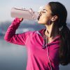34Oz Glass Water Bottle Sports Water Bottle Motivational Water Bottle Water Intake Tracker Bottle with Straw Time Marker Silicone Sleeve Handle for Gy